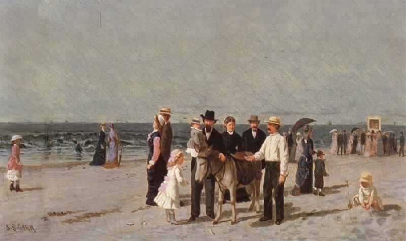 Samuel S. Carr Strandszene mit Kasperle-Theater Norge oil painting art
